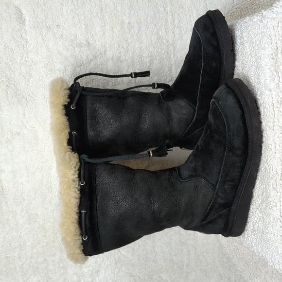 Ugg Shearling Classic Boot Tassels Womens 6 Black Suede Shoes glitter 8 - Picture 16 of 16